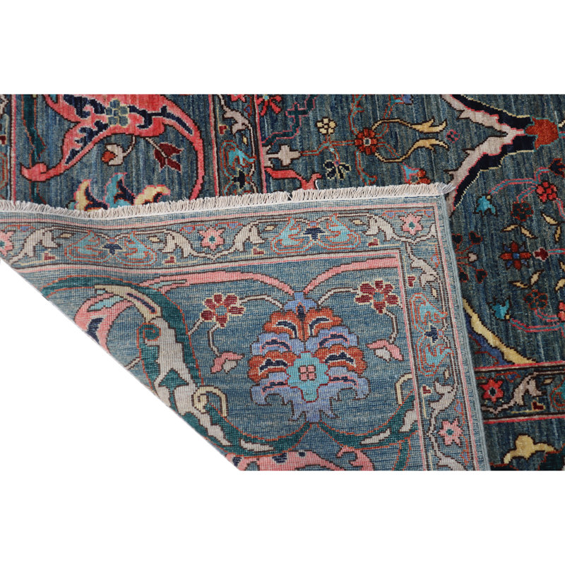 Hand Knotted Wool Area Rug in Blue