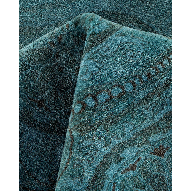 Tapis bleu noué à la main de conception unique Holsworth - bleu
