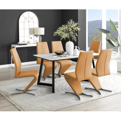 Carzon Marble Effect Melamine Dining Table and Chairs - Luxury Velvet Dining Chairs