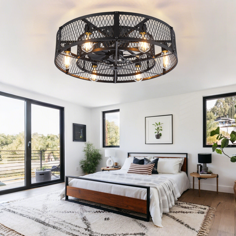 Ventilateur de plafond en cage 26 pouces avec lumière, télécommande et contrôle des applications moteur à courant continu noir