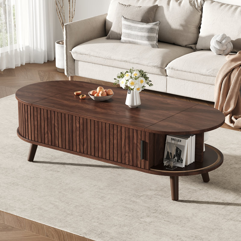 Lift Top Coffee Table with Storage, Dark wood