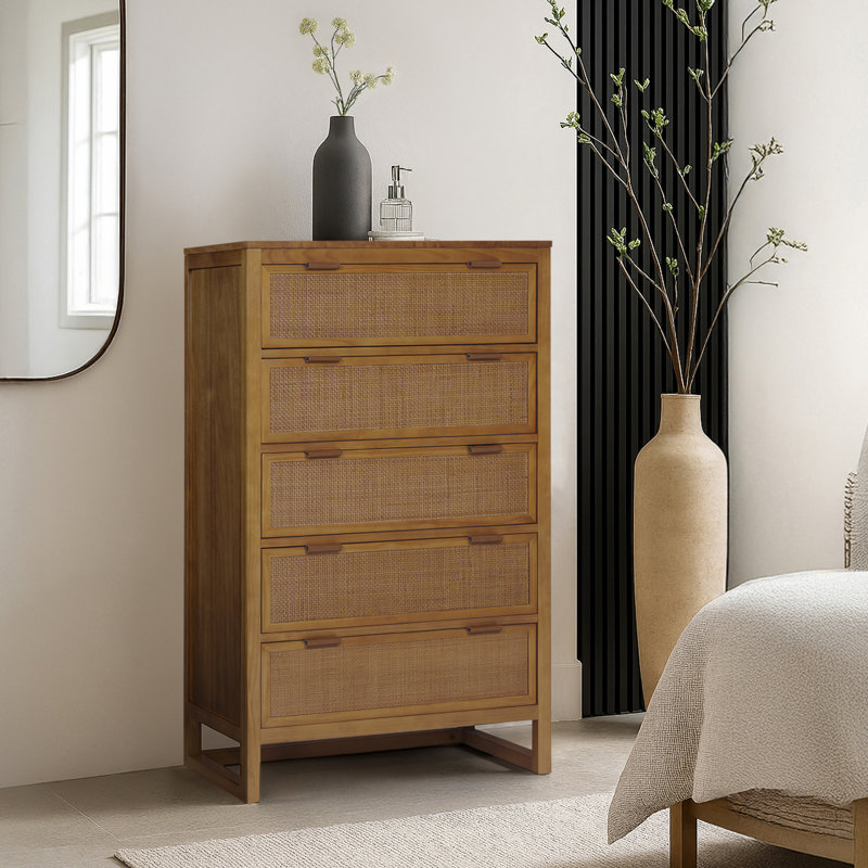 Solid Wood 77cm W 5 - Drawer Chest of Drawers, Natural