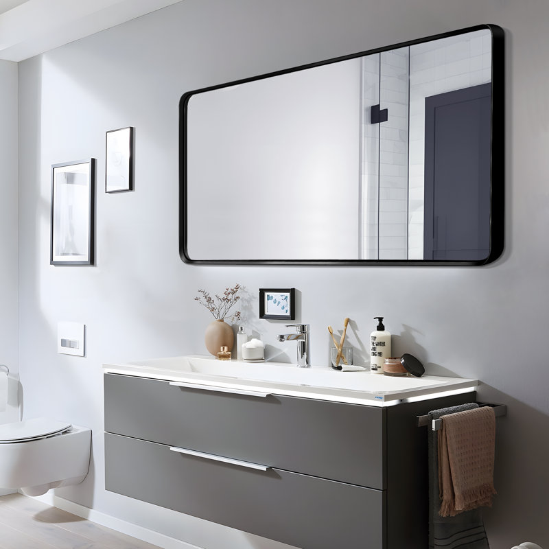 Anduena Metal Rectangle Mirror, Black, 71" x 32"