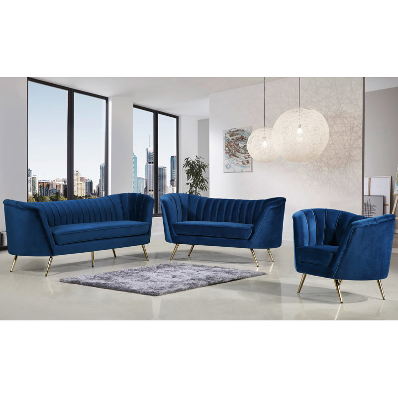 Canapé en velours 88 po Margo, Velours bleu marine