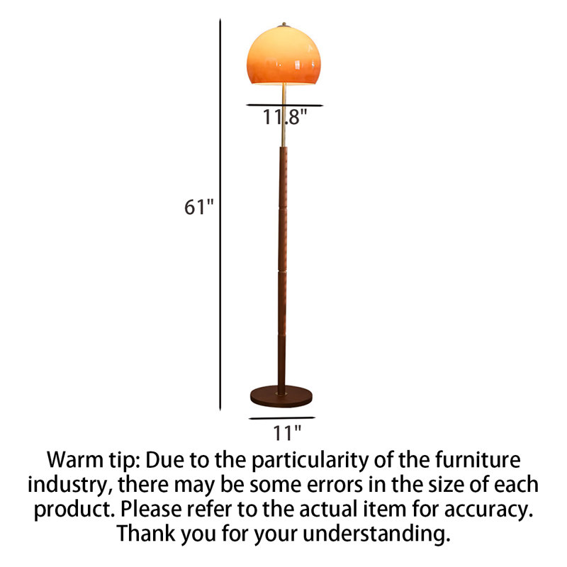 Minimalist Mid-Century Wood Floor Lamp, Gradient Glass Shade Convenient Foot Switch & Adjustable Light