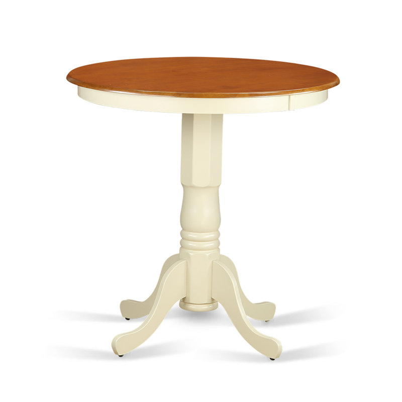 Eden Bar Height Counter Table - a Round Dinner Table Top with Pedestal Base, Buttermilk & Cherry, Buttermilk/Cherry
