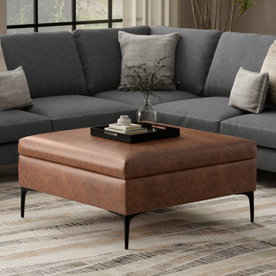 Rebecca 36"W Upholstered Square Coffee Table Storage Ottoman with Lift-Top Lid