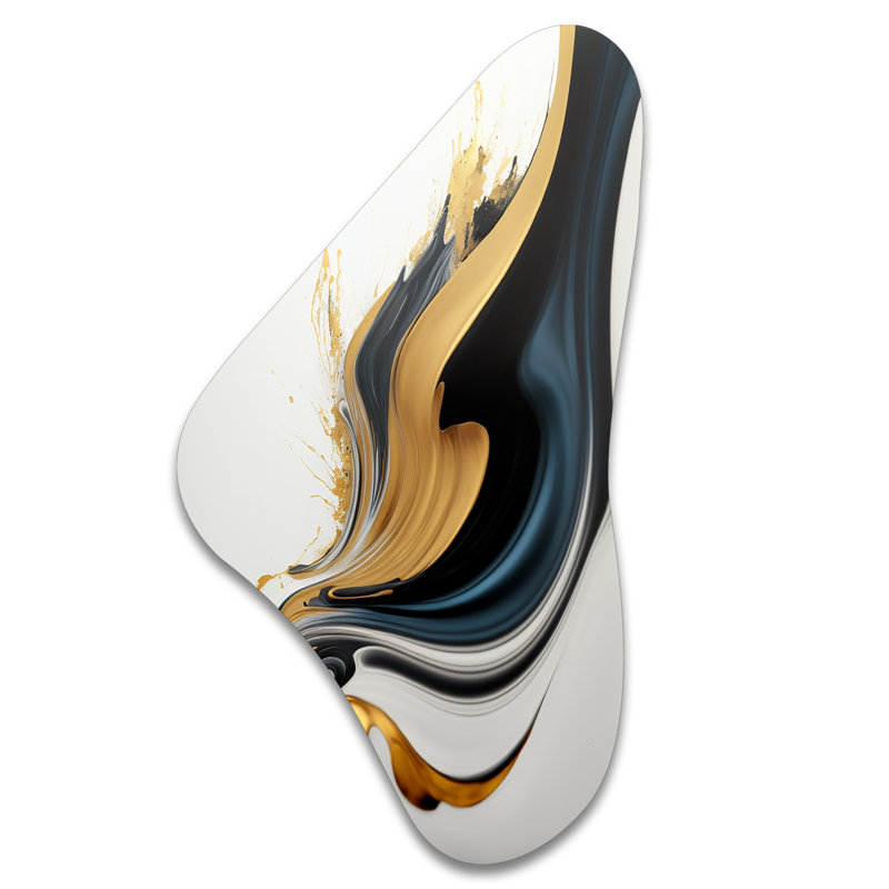 Noir, blanc et or liquide Art III - Boomerang abstrait en forme de décoration murale irrégulière en métal