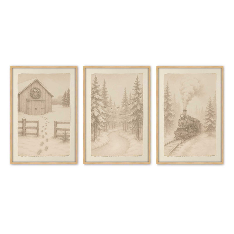 Ensemble de 3 reproductions Pathway to Christmas, H 17,5 po x l 40,5 po, Érable américain