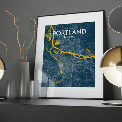 Portland City Map In Amuse - No Frame Print