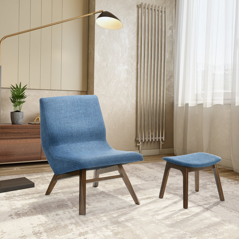 Danity Upholstered Lounge Chair With Ottoman, Blue Polyester
