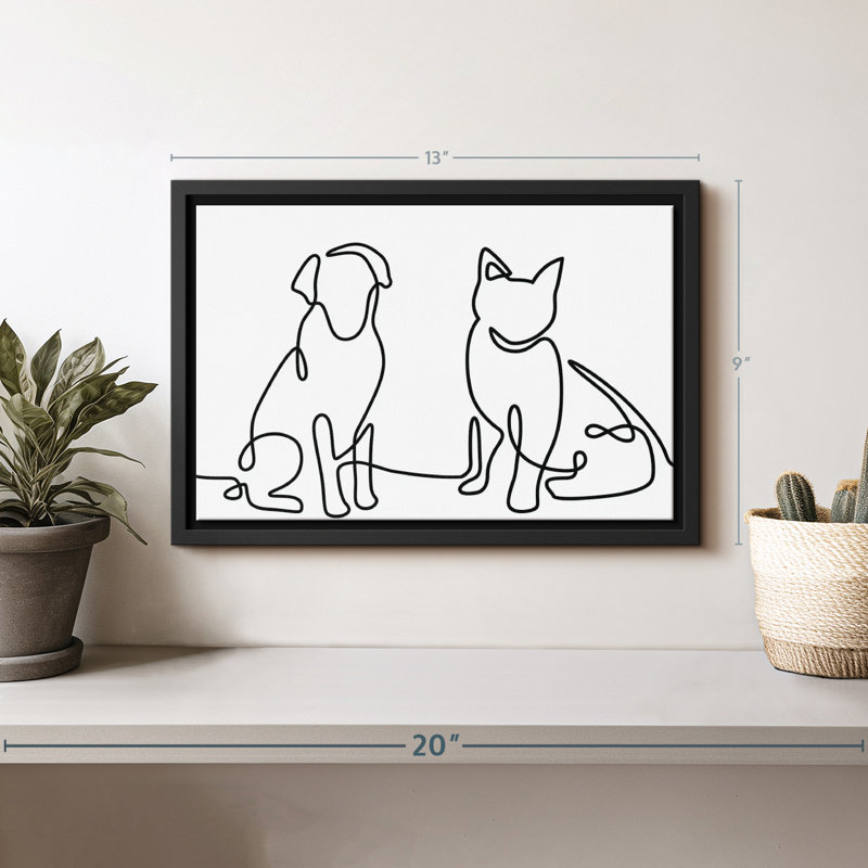 Impression sur toile One Line Dog and Cat, H 9 po x l 13 po