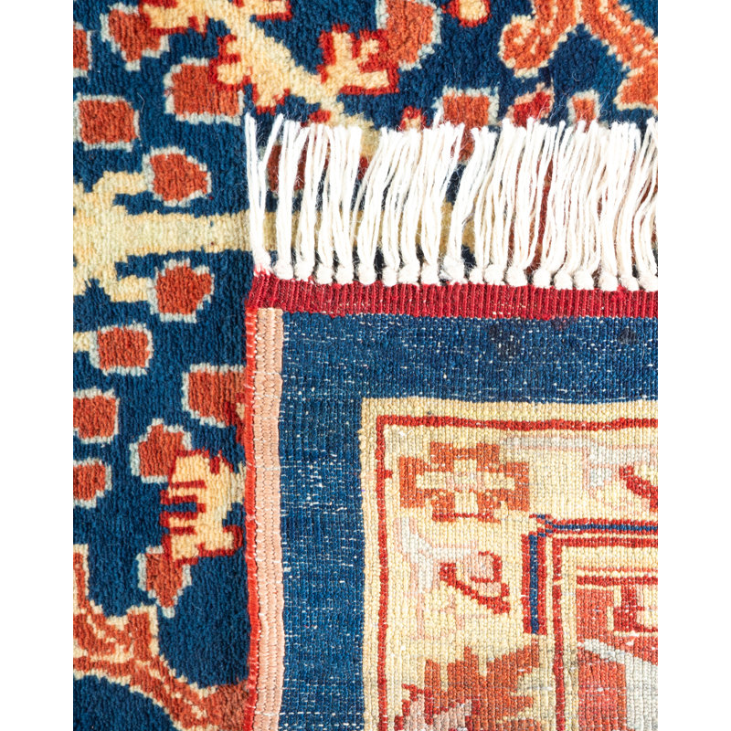 Handmade Blue and Red Wool 9' x 11' Area Rug