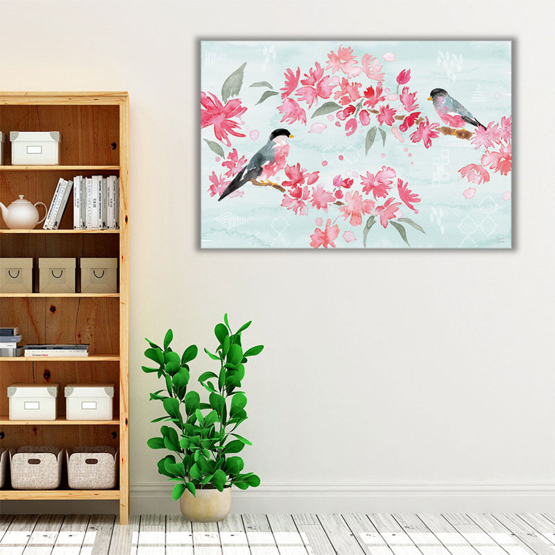 Fleurs et plumes II - reproduction d'art sur toile, H 12 po x l 18 po