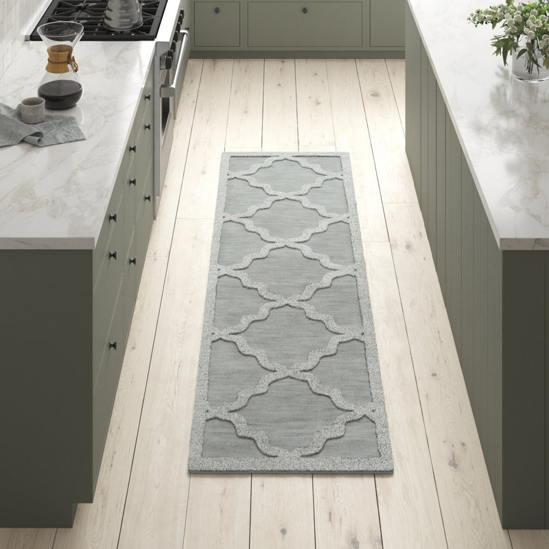 Romina Geometric Hand Loomed Wool Blue/Sage Area Rug, Runner 2'3" x 14'