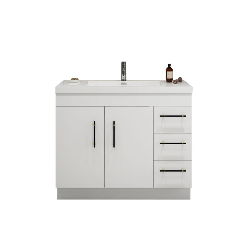 Ensemble de meuble-lavabo simple 42 po Carliss, Blanc lustré, Noir