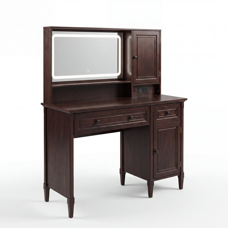 Coiffeuse 43,25 "avec miroir lumineux à DEL, Noyer foncé