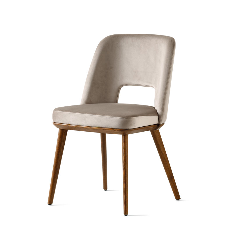 Foyer Upholstered Open-Back Chair with Wooden Base, Walnut, Sand