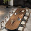 Nut-brown + Black Oval Solid Wood + Iron Conference Table-115197756