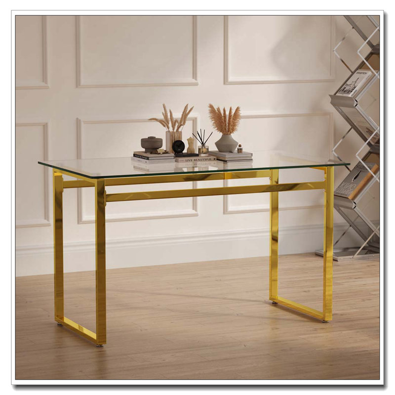 Industrial Rectangular Dining Table, Gold