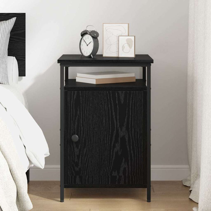 40cm W Manufactured Wood Bedside Table, Black Oak