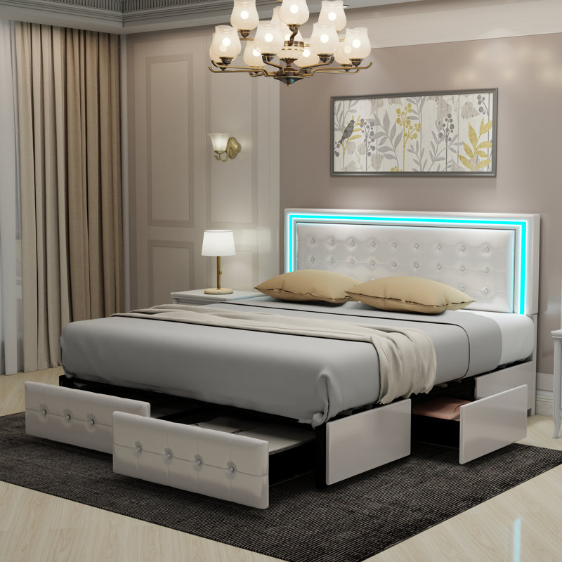 Mutsa Upholstered Panel Bed, King, White