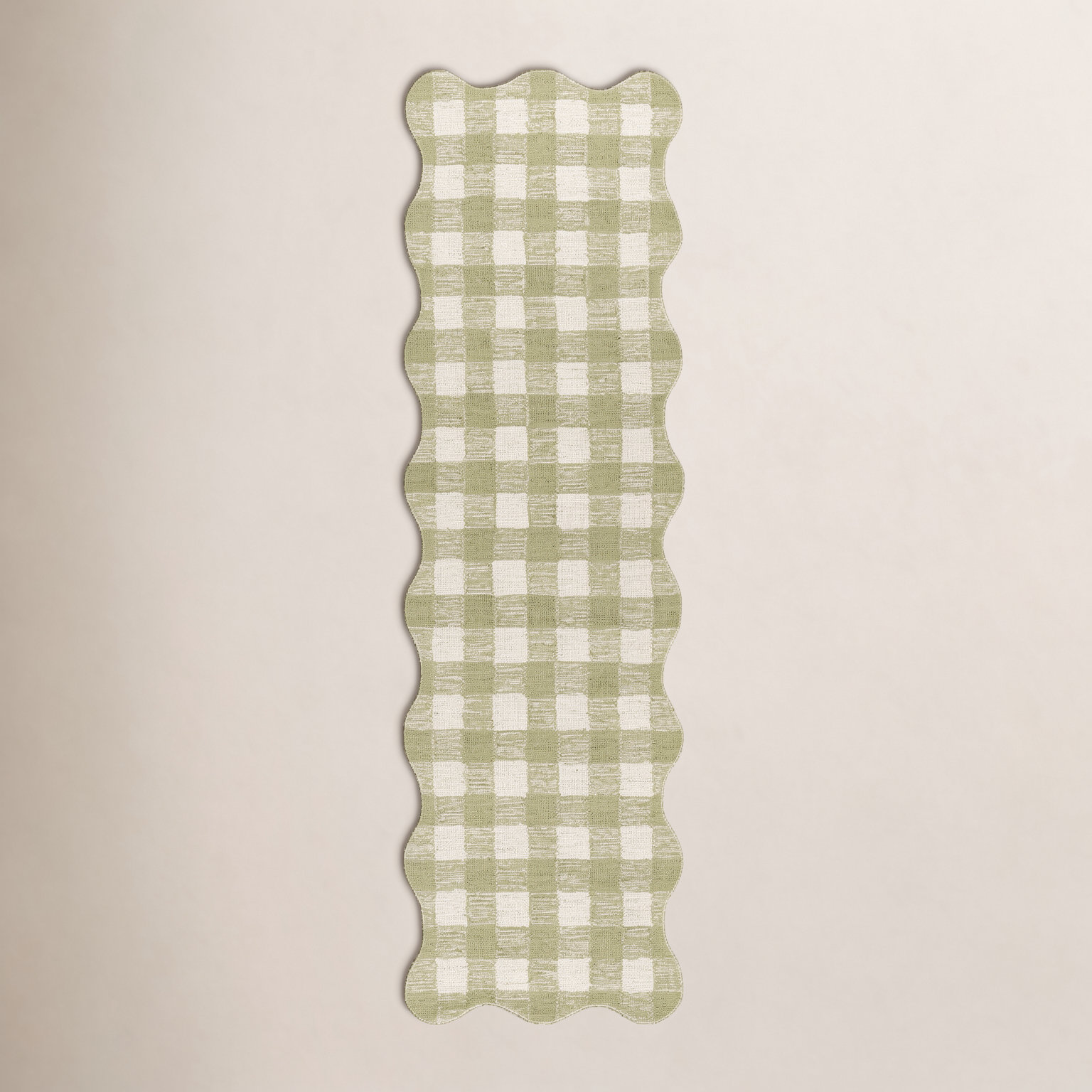 Lola Green Hand-Tufted Plaid Wool Rug, Runner 2'3" x 8'
