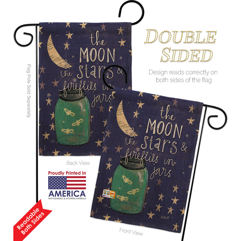 « moon étoiles fireflies pots », impression en polyester de 2 côtés 19 po x 13 po ensemble de drapeau