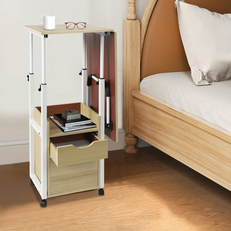 Table au-dessus du lit avec roulettes à hauteur réglable, Beige