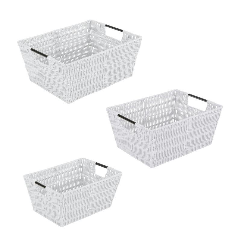 Ensemble de 3 paniers fourre-tout en rotin blanc, Blanc