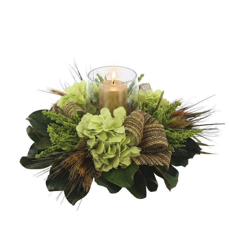 Hydrangea and Magnolia Leaf Centerpiece
