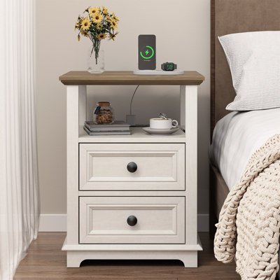 Chaky 2 - Drawer Nightstand with Storage and Built-In Outlets