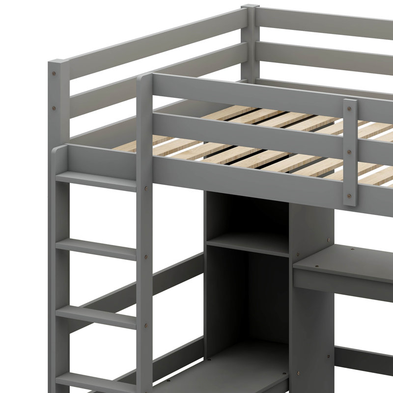 Lit mezzanine double avec bureau intégré Forston de Harriet Bee, gris