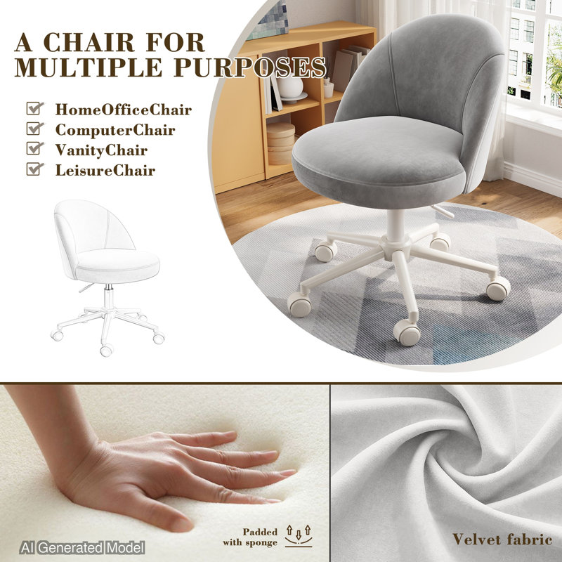 25.1" W Modern Office Chair With Wheels, Adjustable Task Chair Featuring Soft-padded Backrest For Office And Bedroom Use.