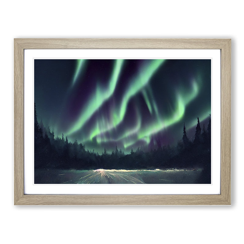 Artistic Northern Lights - Single Picture Frame Print, Oak, 46cm H x 64cm W