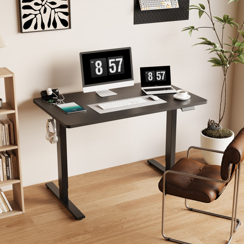 Adjustable Standing Desk, Whole-Piece Desktop, Black, 48" W x 30" D