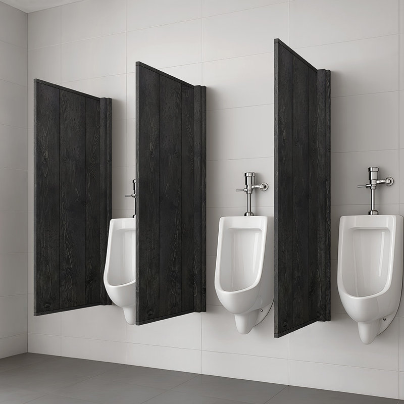 Solid Pine Wood Bathroom Urinal Partition, Charcoal Black, 42" H x 12" W x 1.5" D