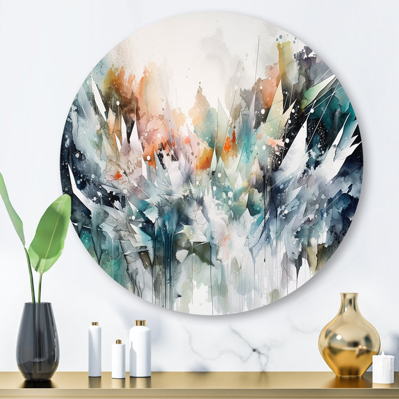 «Vibrant Paint Eruption IV», art mural rond abstrait géométrique sur métal, H 29 po x l 29 po x P 1 po