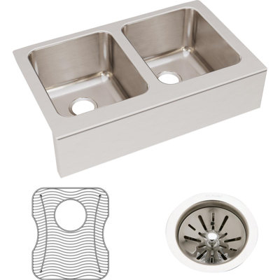 Lustertone 33" L x 20.5" W Double Basin Farmhouse Kitchen Sink Kit