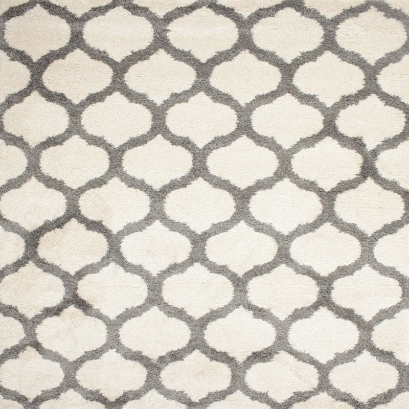 Tapis contemporain gris / crème, Carré 5 pi