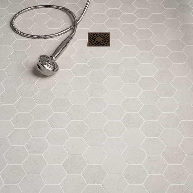 New Rock Fumo Gray 3" Hex Matte Porcelain Mosiac, Perla White