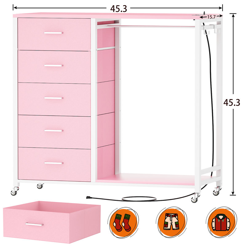 Commode 5 tiroirs avec lumières DEL, Rose