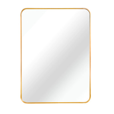 Gold Metal Framed Rectangular Bathroom Mirror For Wall, Perfect For Enhancing Modern And Elegant Decor.
