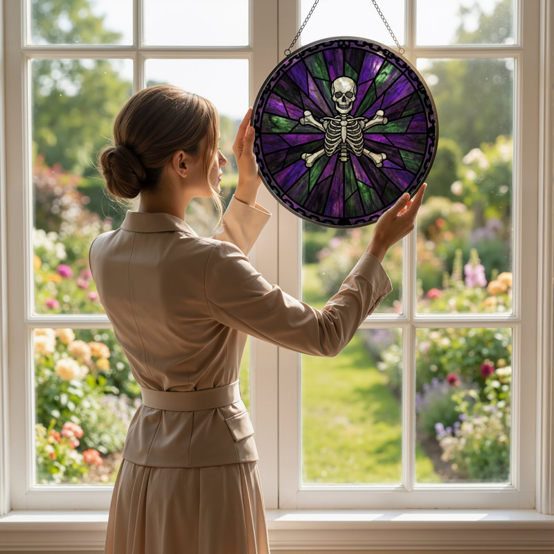Panneau de vitrail 12 "H Skull Skeleton