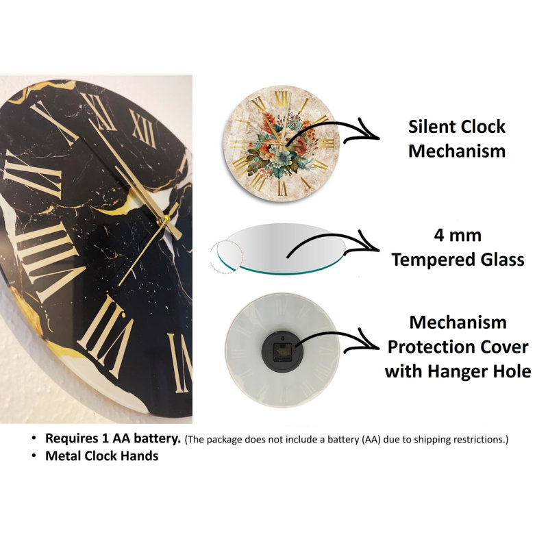 Horloge murale silencieuse en verre trempé, Blanc
