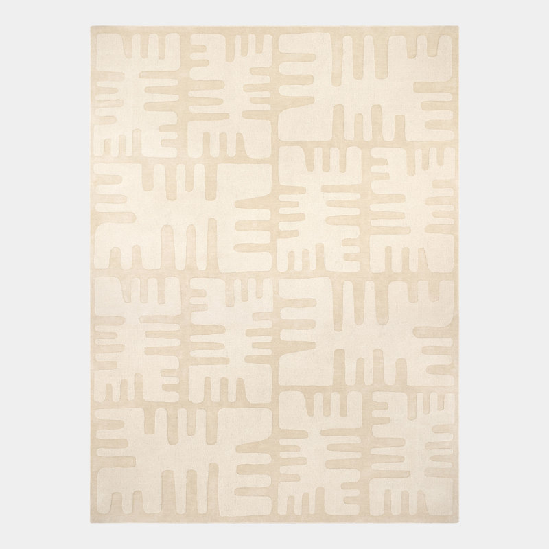 Duafe Hand Loomed Wool Area Rug, Sand, Rectangle 9' x 12'