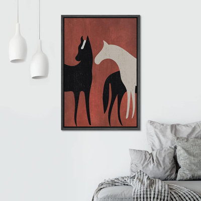 Bright Preppy Animals IDEA4WALL Framed Canvas Print Wall Art Room Decor Black White Horse Stallion Silhouette Tree Nature Wilderness Drawings Boho Colorful For Living Room, Bedroom, Office Framed On Canvas Print