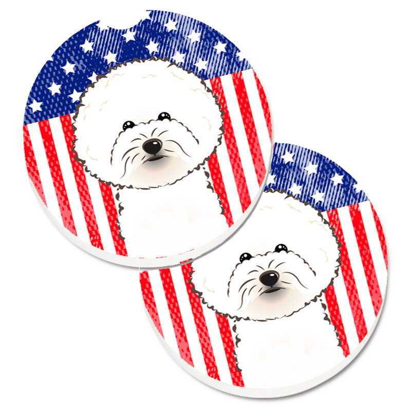 Ceramic Round 2 Piece Car Coaster Set, Bichon Frise