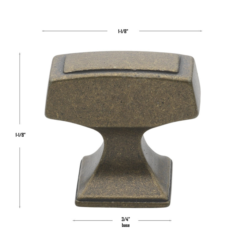 1 1/8" Length Rectangular Knob, Antique Brass