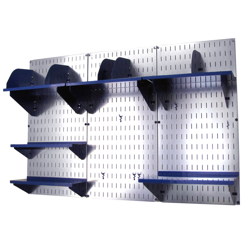 Metal Wall Organizer, Galvanized/Blue Shelf and Divider